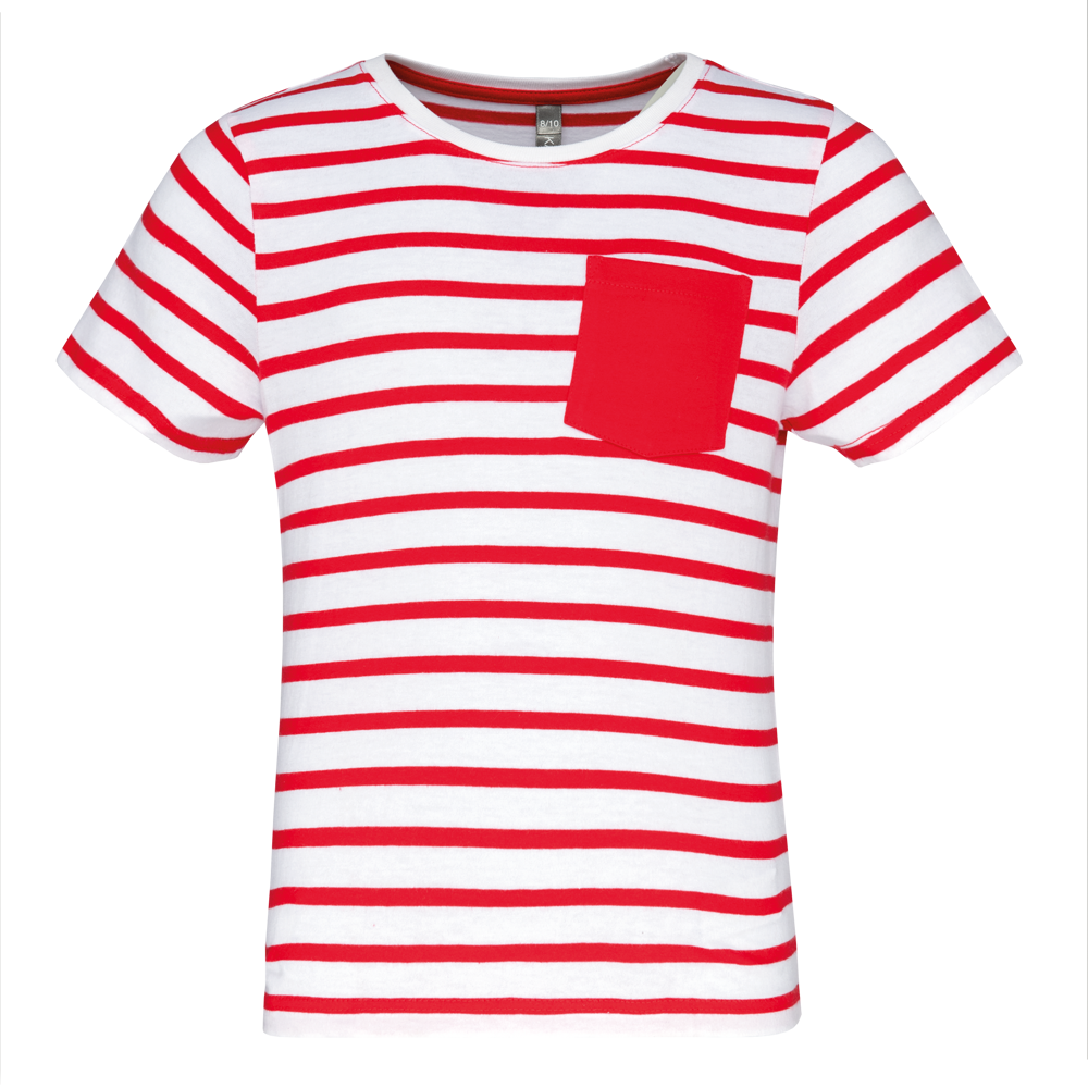 K379 - Gestreept T-shirt met zak en korte mouwen kids