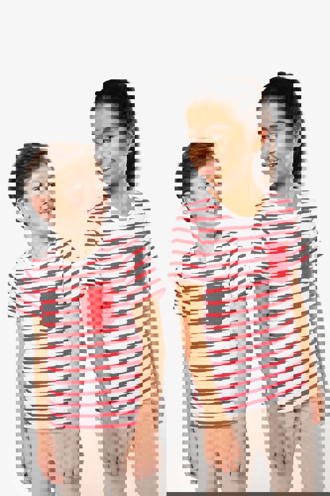 K379 - Gestreept T-shirt met zak en korte mouwen kids