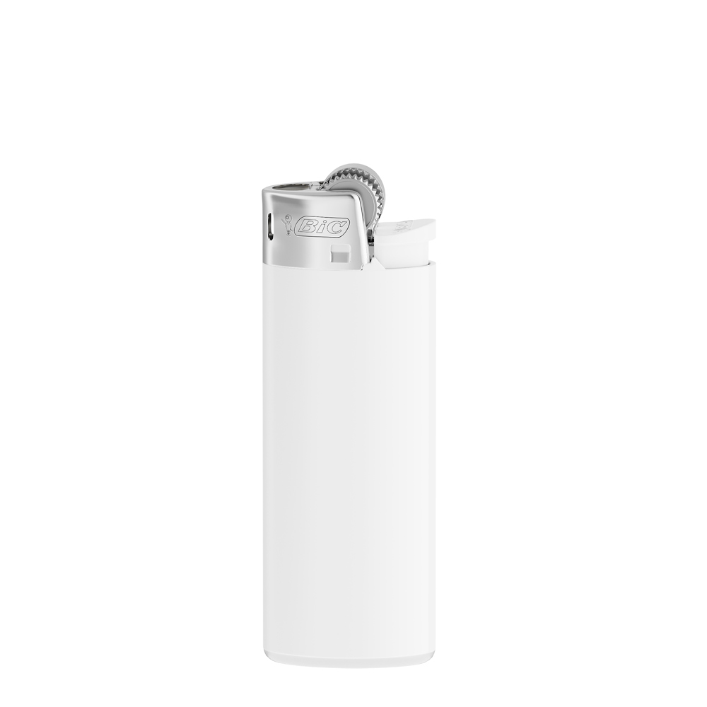 BIC® J25 Standaard aansteker - Ondoorzichtige witte houder - witte basis - drukknopje chroomkap