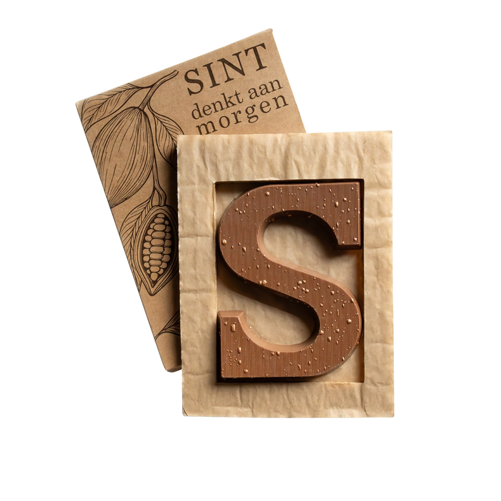 Luxe chocoladeletter S bronzen spetters | melk | 135g