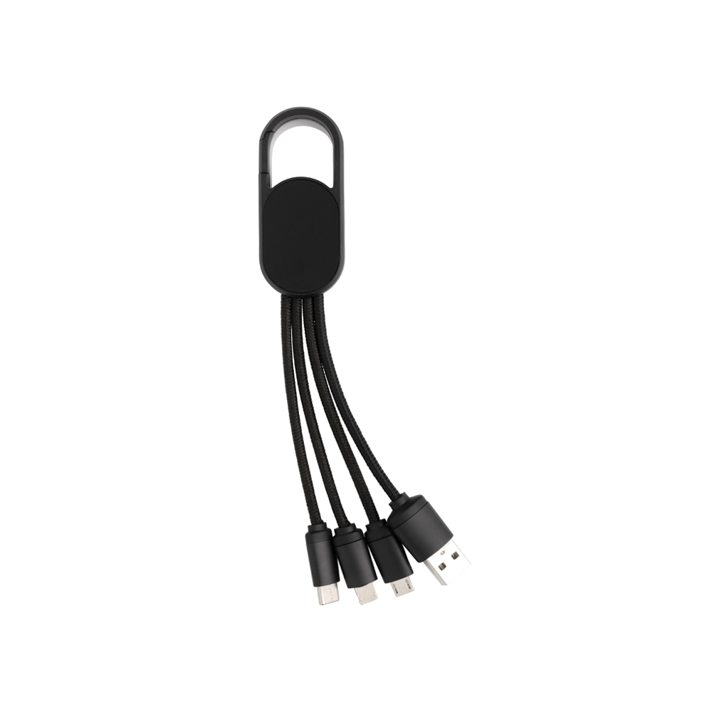 4-in-1 kabel met karabijnhaak - zwart (± PMS Black)