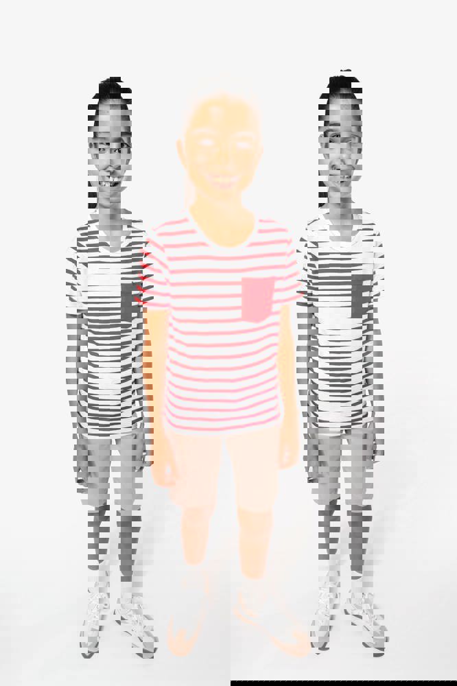 K379 - Gestreept T-shirt met zak en korte mouwen kids