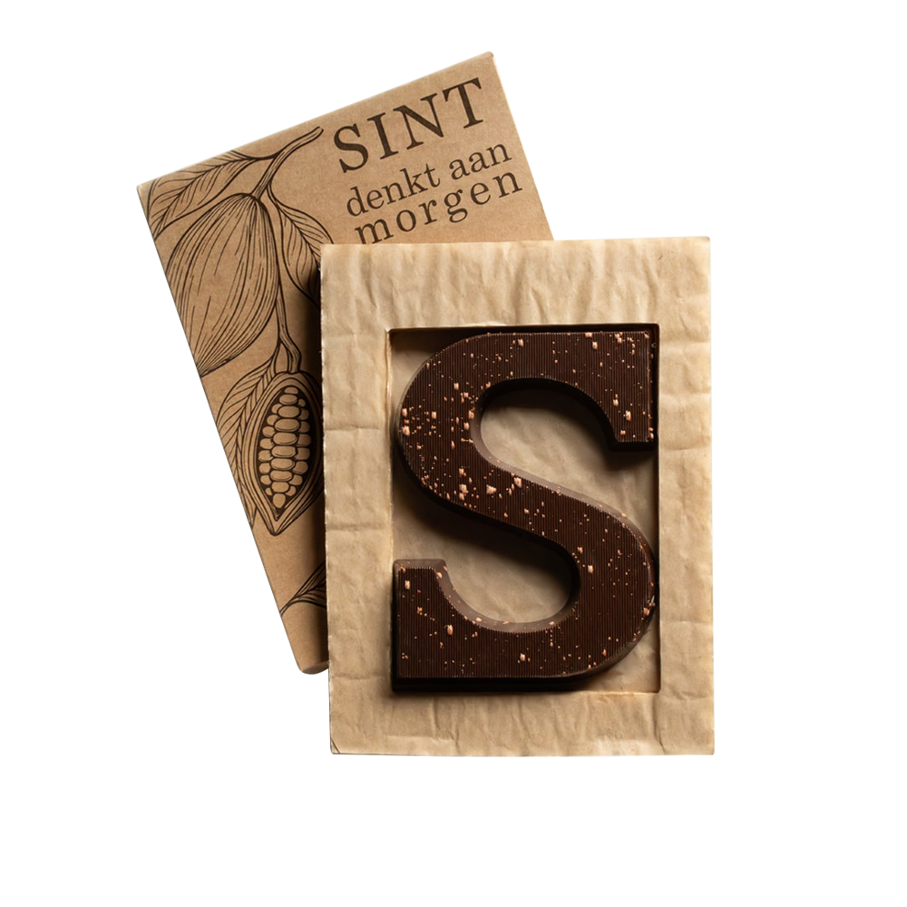 Luxe chocoladeletter S bronzen spetters | puur | 135g