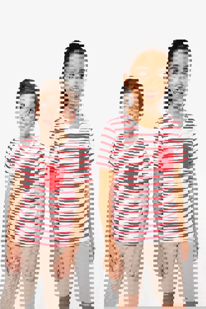 K379 - Gestreept T-shirt met zak en korte mouwen kids