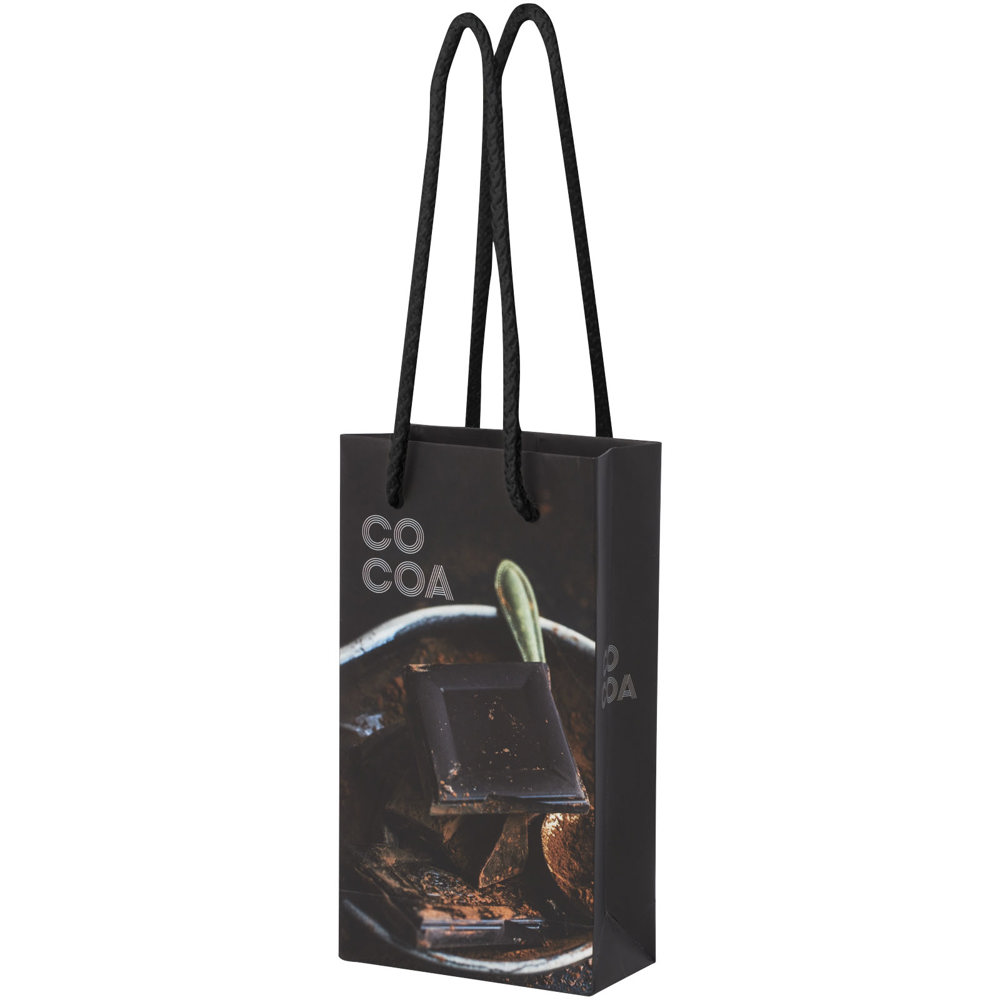 Handgemaakte 170 g/m2 integra papieren tas van met PP woven handgrepen - 9,5 x 4 x 17 cm - Wit, Zwart