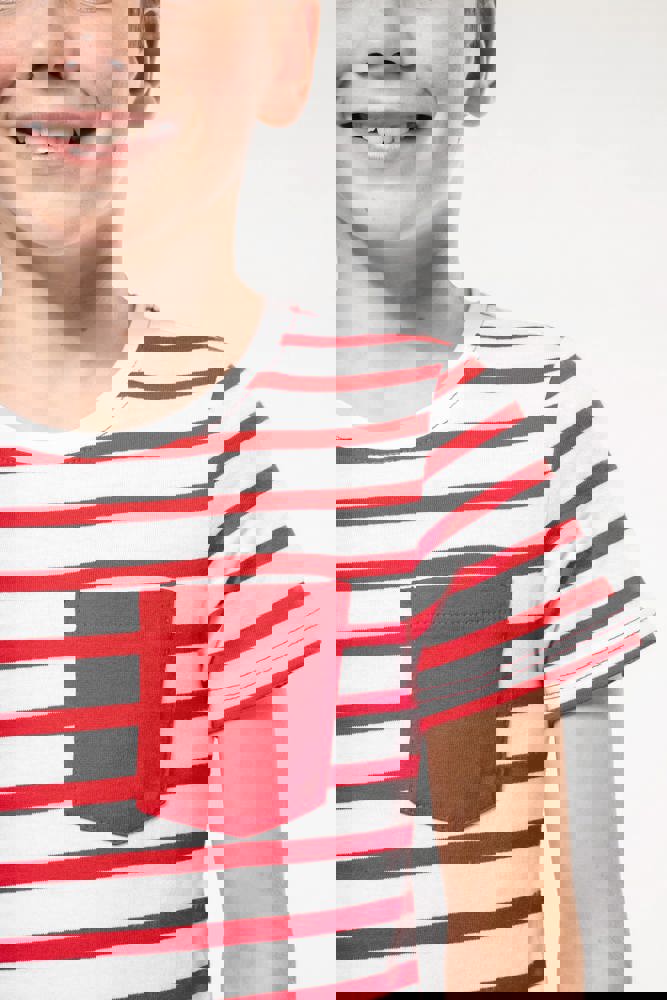 K379 - Gestreept T-shirt met zak en korte mouwen kids