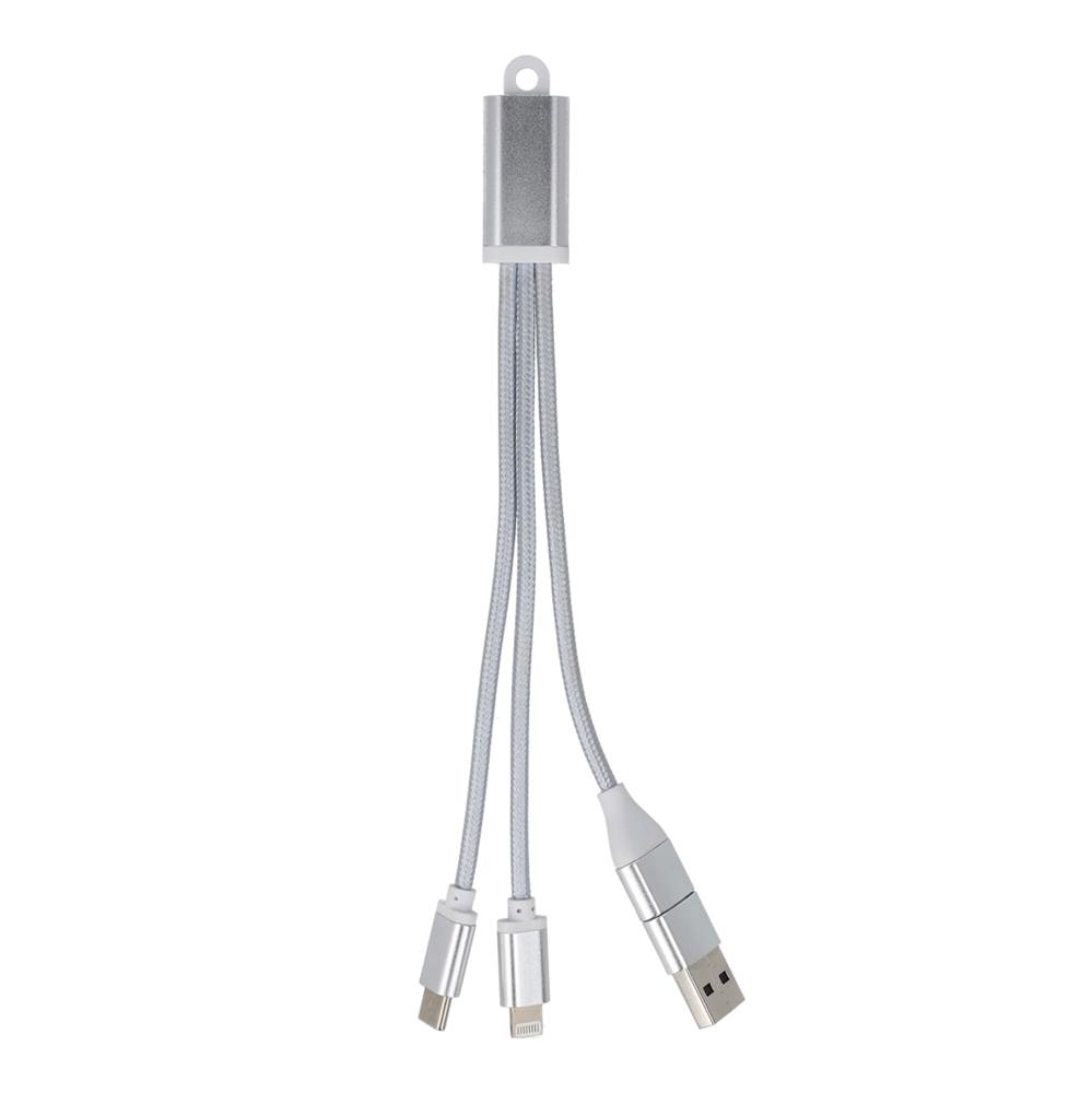 2-in-1 Oplaadkabel USB-A/C naar USB-C &amp; Lightning Aluminium - Zilver