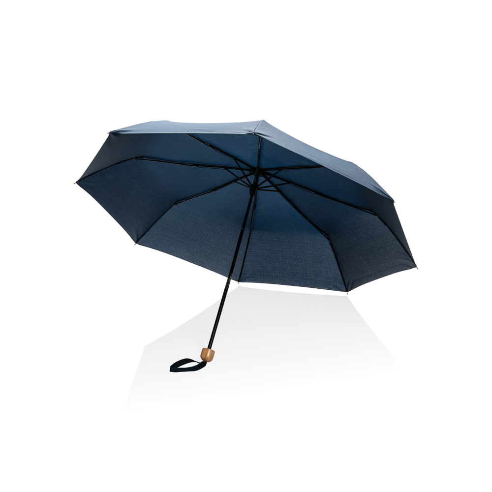 20.5" Impact AWARE™ RPET 190T pongee bamboe miniparaplu - donkerblauw (± PMS 539)