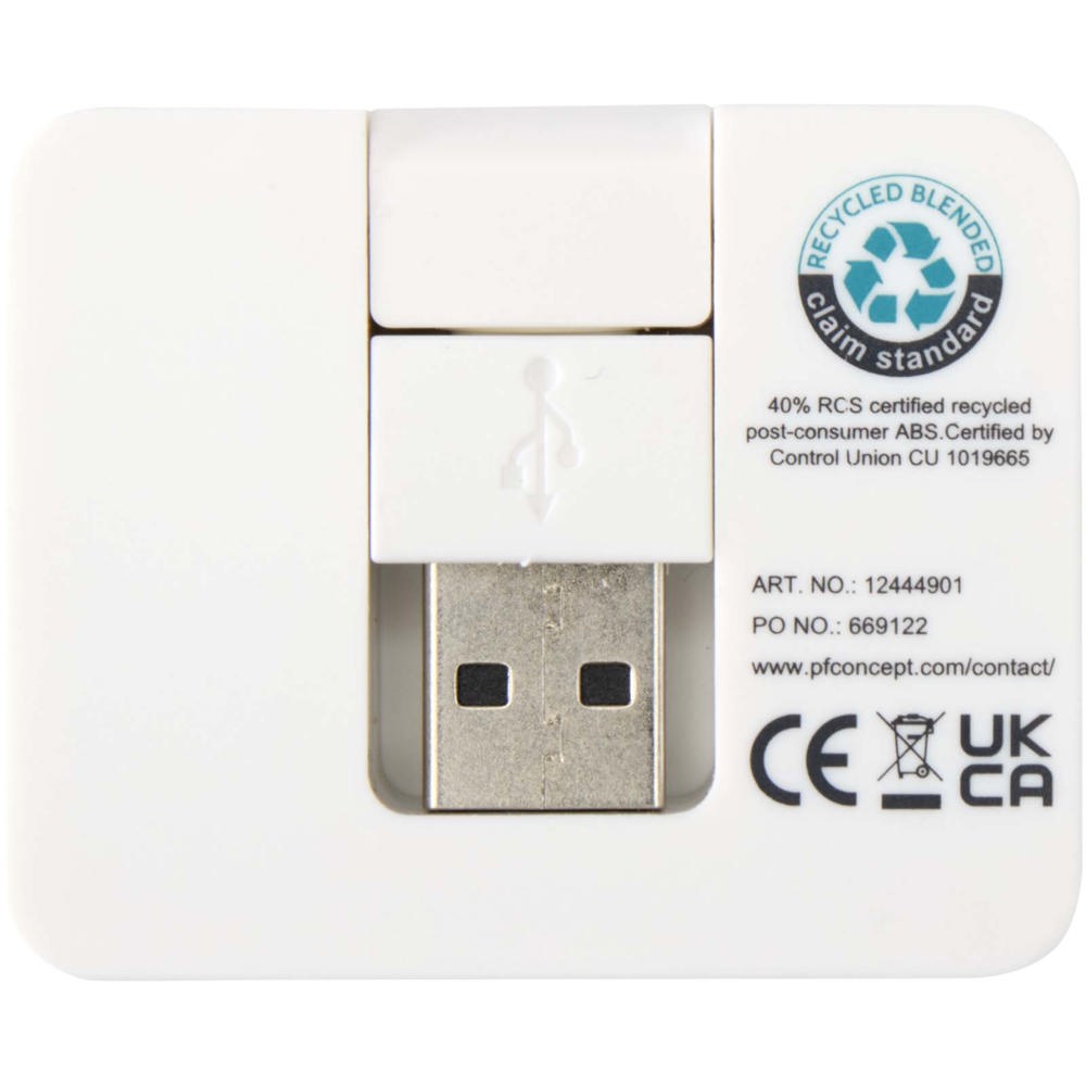 Gaia 4 poorts USB hub met uitgangen voor USB-A en Type-C en dubbele ingang van gerecycled plastic