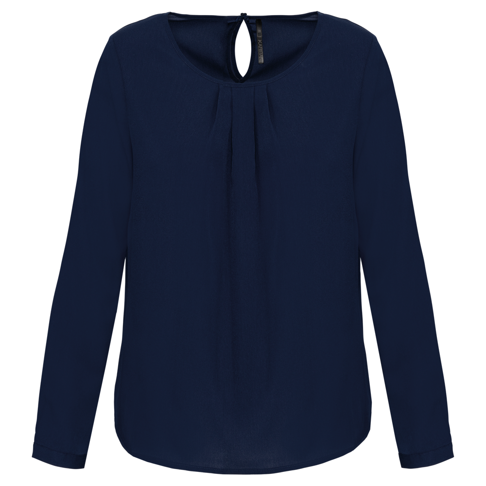 K5003 - Damesblouse in crêpe met lange mouwen - Deep Sea Blue