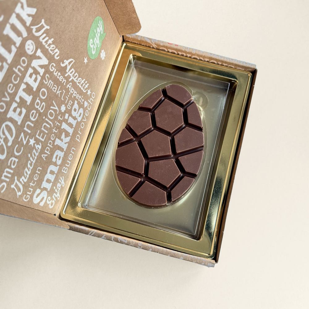 Chocolade paasei | melk | verzenddoos | 95g