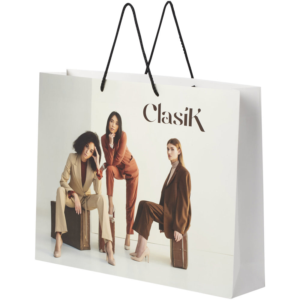 Handgemaakte 170 g/m2 integra papieren tas met PP woven handgrepen - 45 x 10 x 35 cm - Wit, Zwart