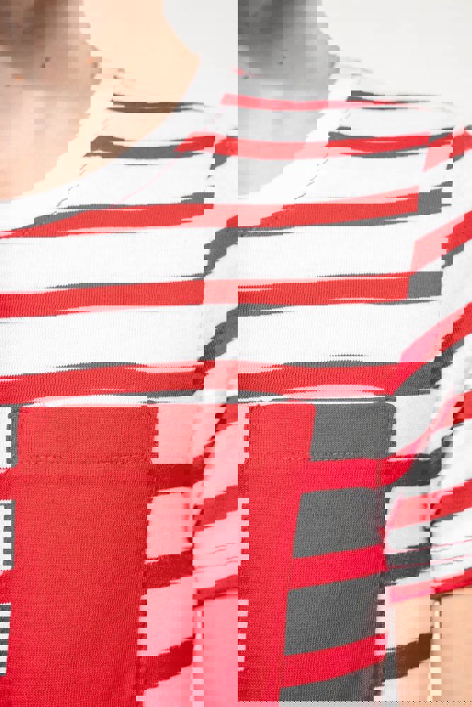 K379 - Gestreept T-shirt met zak en korte mouwen kids