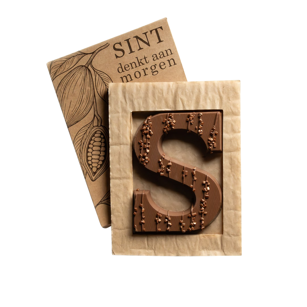 Luxe chocolade letter S bronzen pailletten | melk | 140g