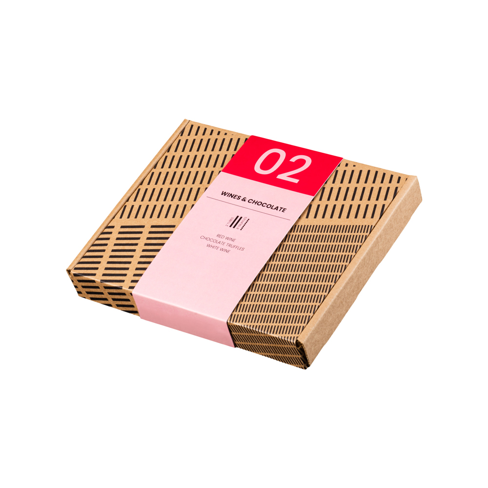 Brievenbuspakket | Rombeau Wine & Chocolate | 2 x 100 ML | 1 x 8 truffels | rPET