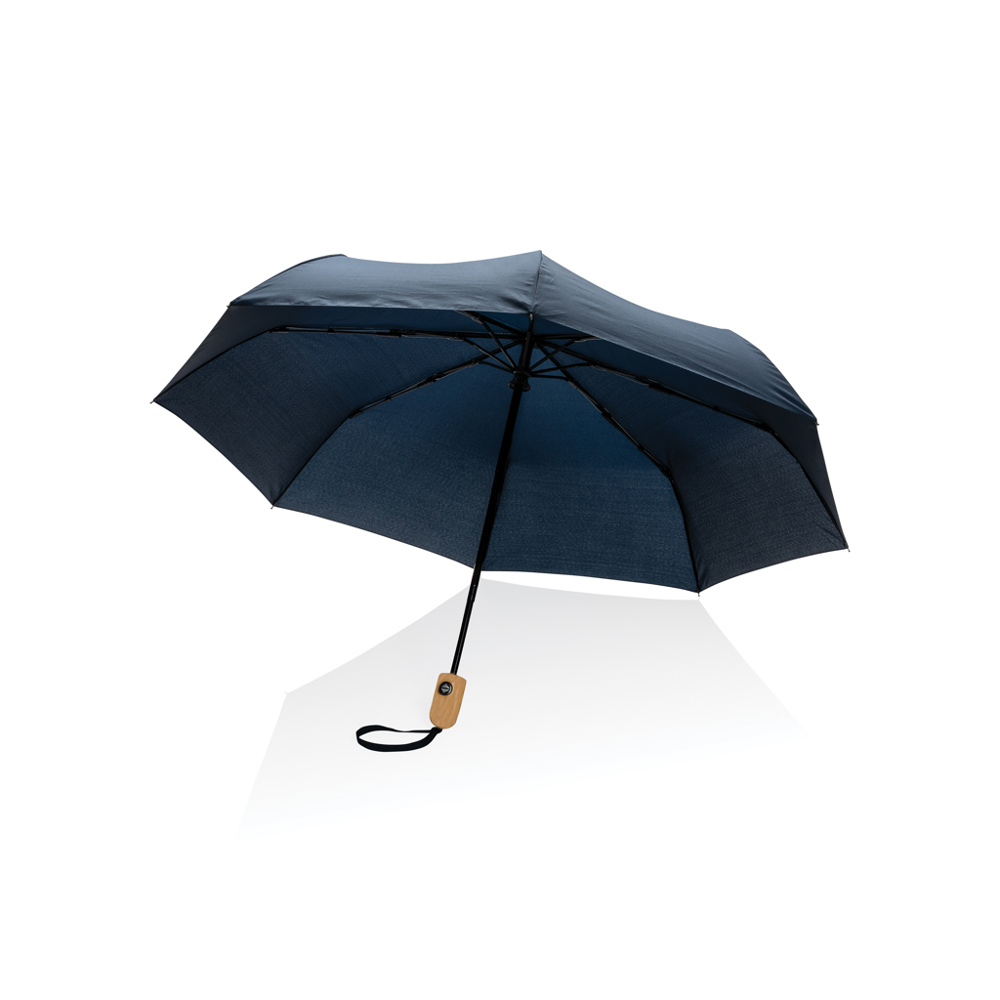 21" Impact AWARE™ RPET 190T bamboe auto open/dicht paraplu - donkerblauw (± PMS 539)
