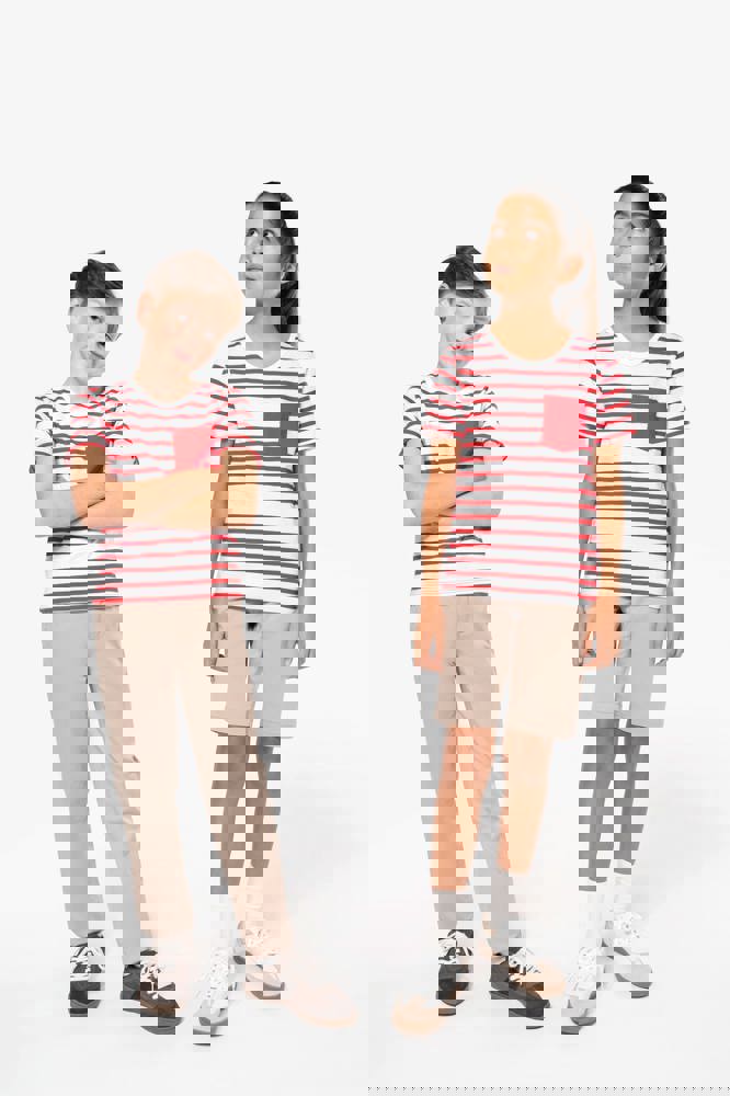 K379 - Gestreept T-shirt met zak en korte mouwen kids