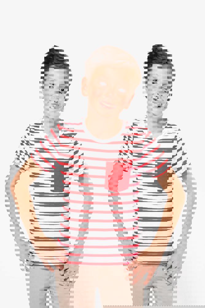 K379 - Gestreept T-shirt met zak en korte mouwen kids