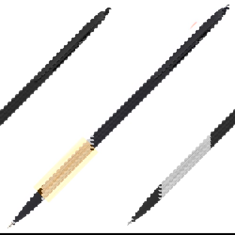 3-kleuren pen met bamboe grip - Zwart