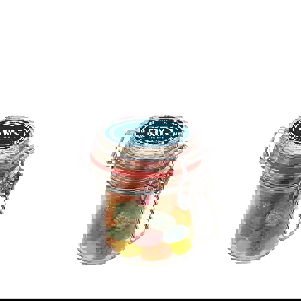 Weckpotje 0,13 liter, gevuld met snoep