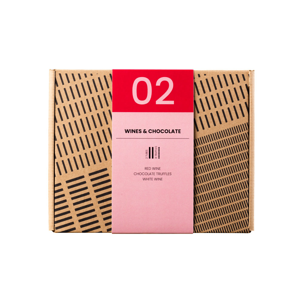 Brievenbuspakket | Rombeau Wine & Chocolate | 2 x 100 ML | 1 x 8 truffels | rPET