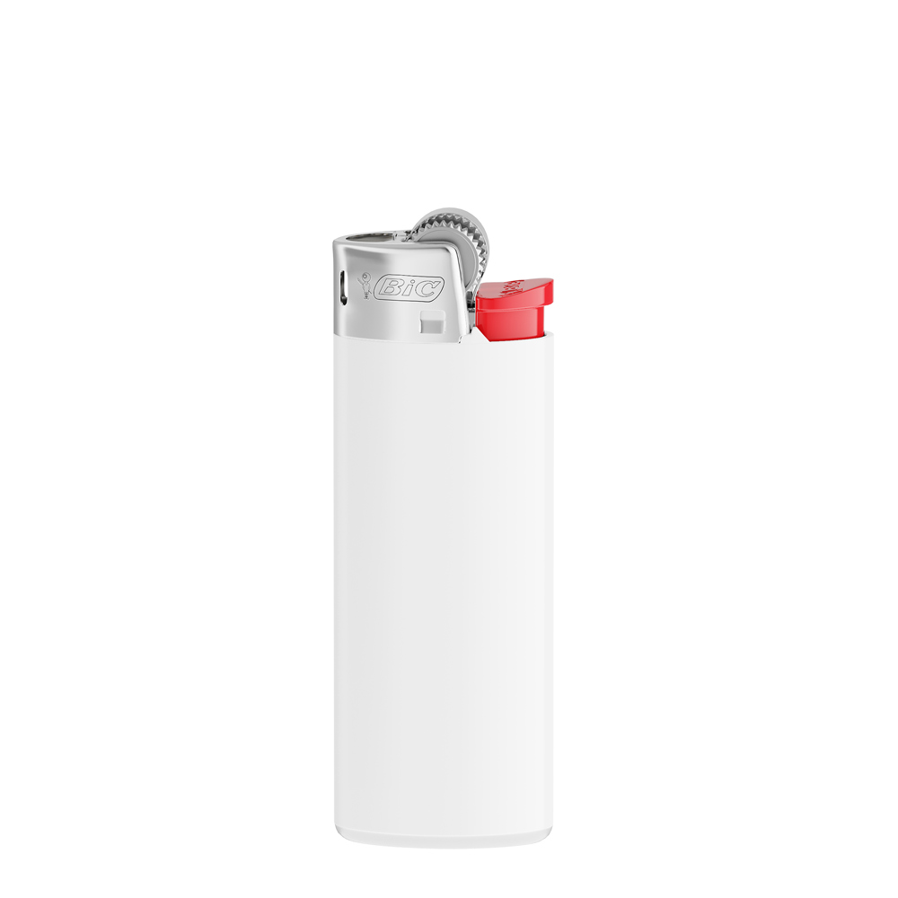 BIC® J25 Standaard aansteker - Ondoorzichtige witte houder - witte basis - rood drukknopje - chroomkap