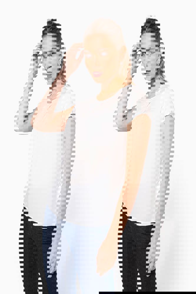 K5002 - Damesblouse in crêpe met korte mouwen